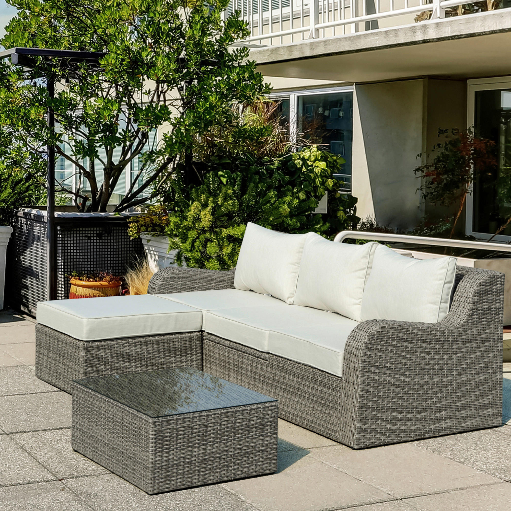 Outsunny Sitzgruppe hellgrau Edelstahl B/H/L: ca. 90x208x75 cm Gartenmöbel_Set - hellgrau (75,00/90,00/208,00cm) - Outsunny