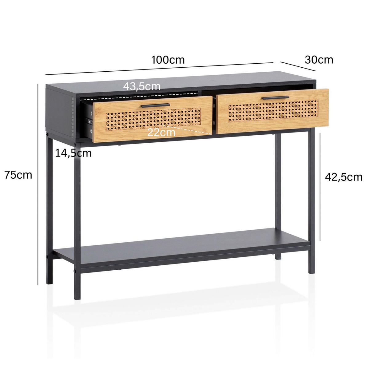 Konsolentisch schwarz Eiche Optik Spanplatte B/H/T: ca. 100x75x30 cm Konsolentisch - schwarz (100,00/75,00/30,00cm) - Wohnling