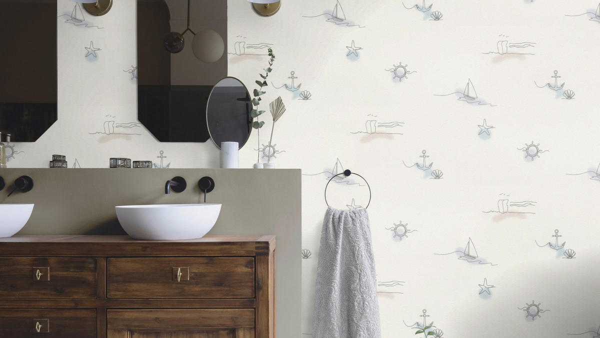 Vliestapete Maritim beige blau B/L: ca. 53x1005 cm Vliestapete_429527 - beige/blau (53,00/1005,00cm)
