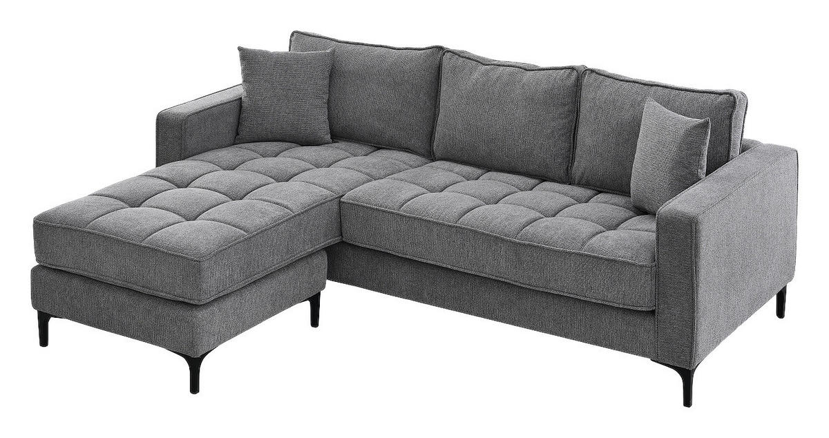Ecksofa hellgrau Microfaser B/H/T: ca. 238x67x185 cm Pirlo_2S-OT_Ecksofa - hellgrau/schwarz (238,00/67,00/185,00cm)