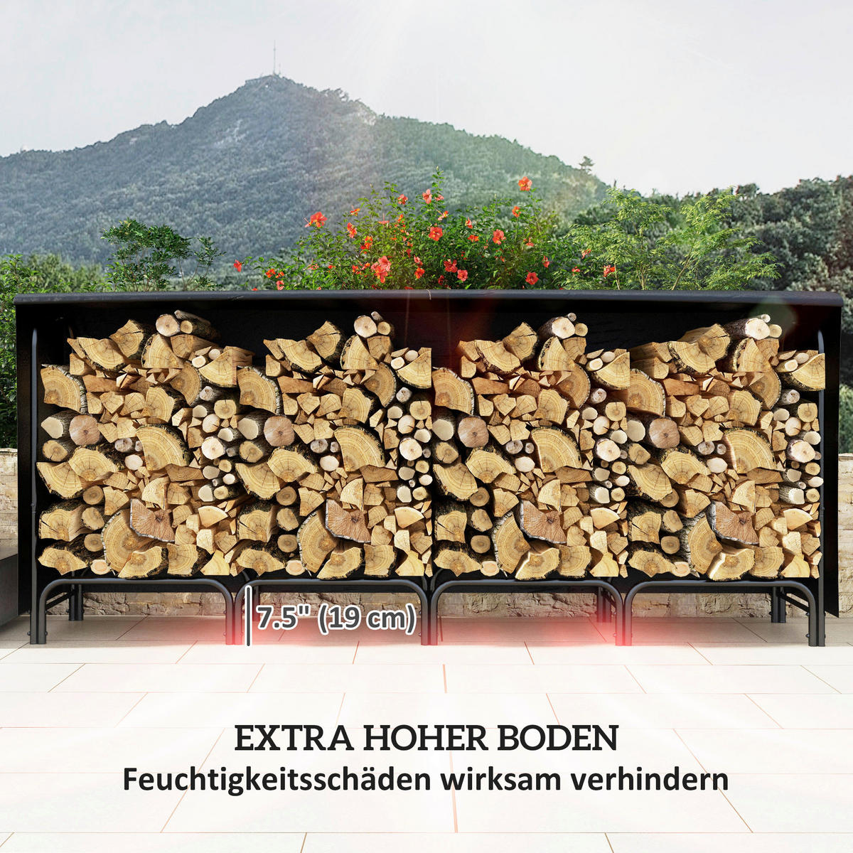 Outsunny Kaminholzregal schwarz B/H/L: ca. 36x99x240 cm Kaminholzregal - schwarz (240,00/36,00/99,00cm) - Outsunny