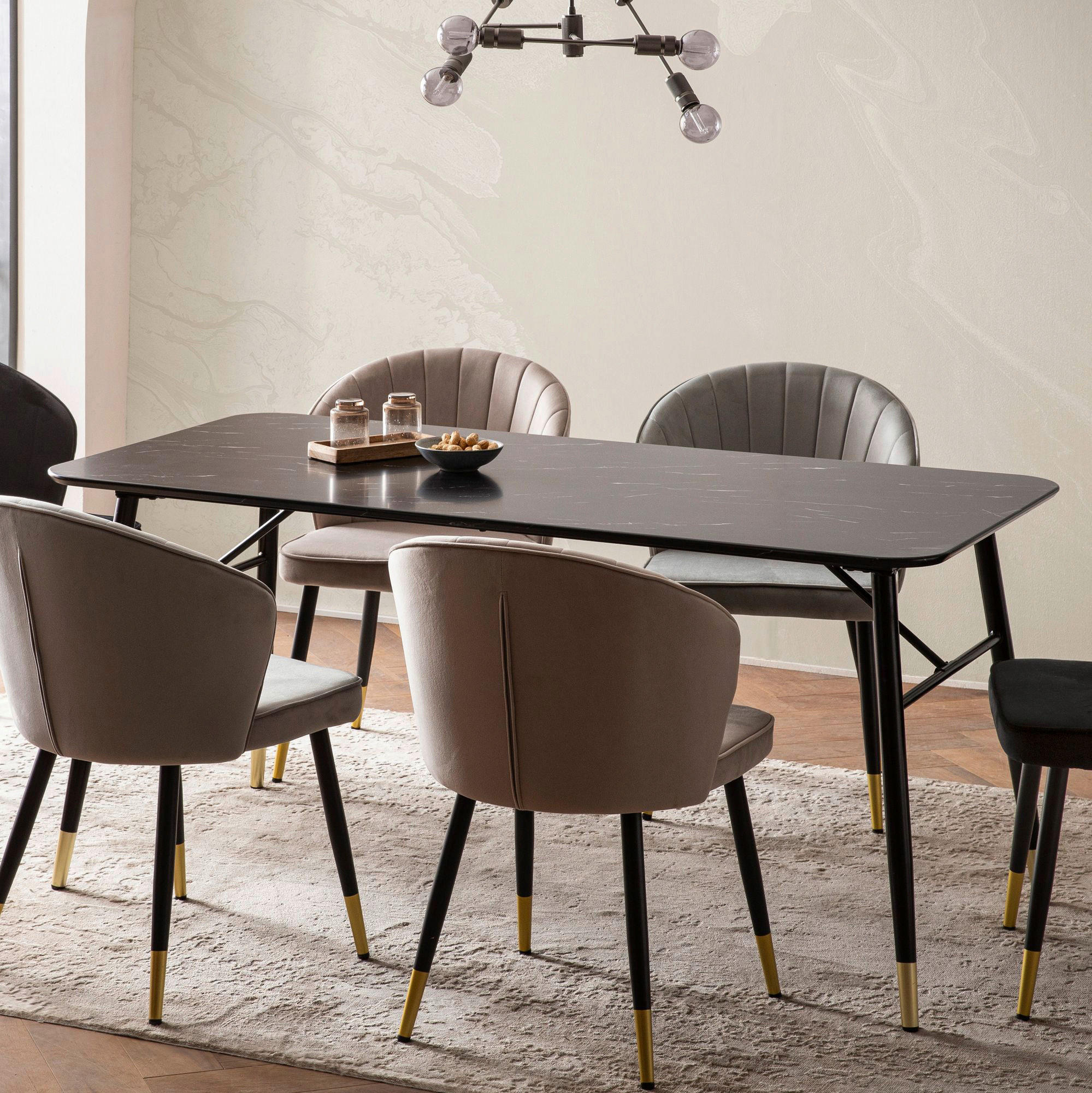 Esstisch schwarz Marmor Optik B/H/T: ca. 180x76x90 cm Esstisch - schwarz (180,00/76,00/90,00cm) - Wohnling