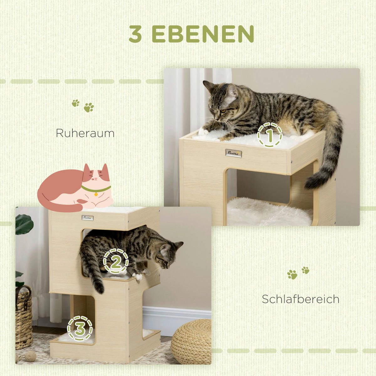 PawHut Katzenhaus Eiche Spanplatte B/H/L: ca. 34x60x34 cm Katzenhaus - Eiche (34,00/34,00/60,00cm) - PawHut