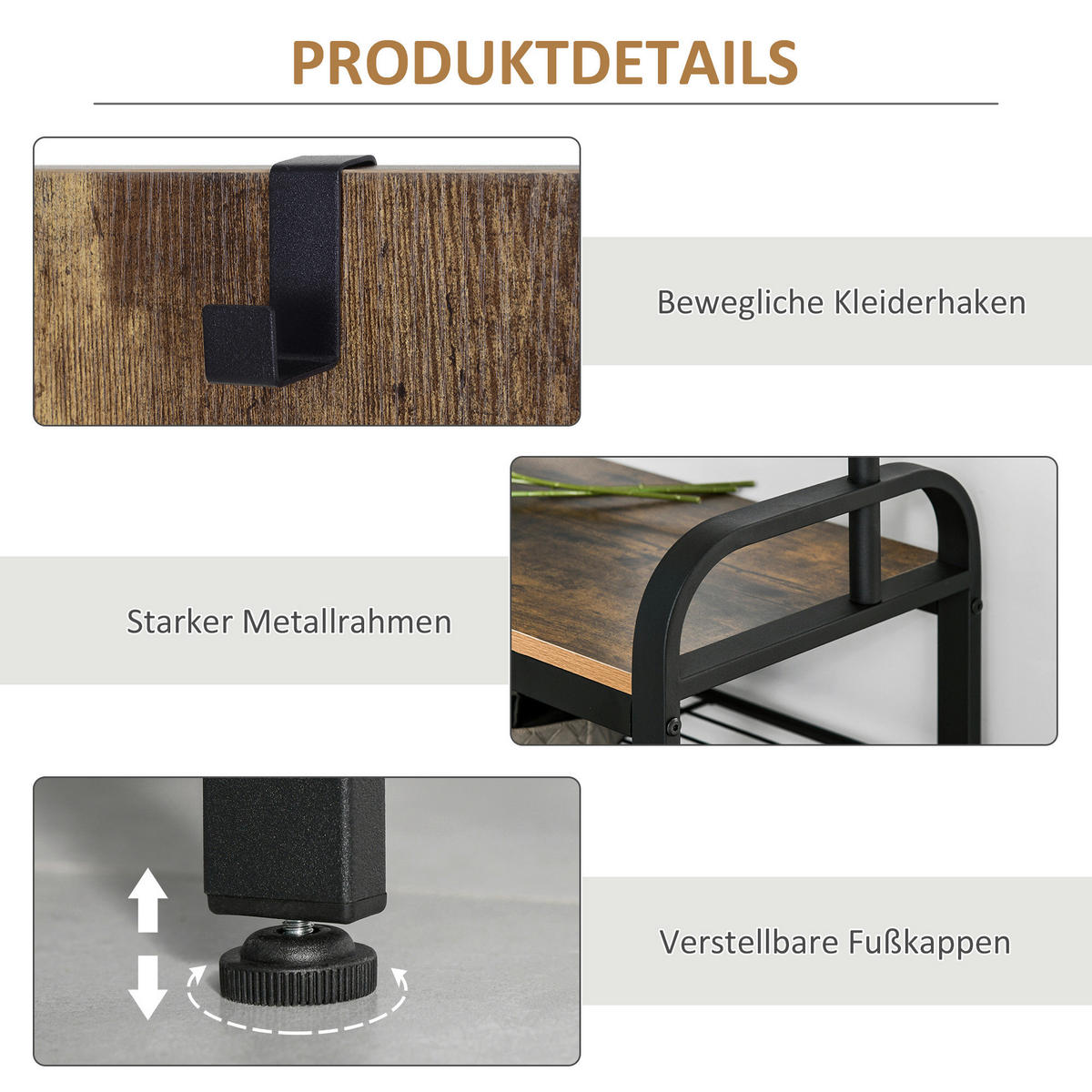 HOMCOM Garderobe schwarz Polypropylen B/H/L: ca. 34x72x185 cm Garderobenmodul - natur/schwarz (185,00/34,00/72,00cm) - HOMCOM