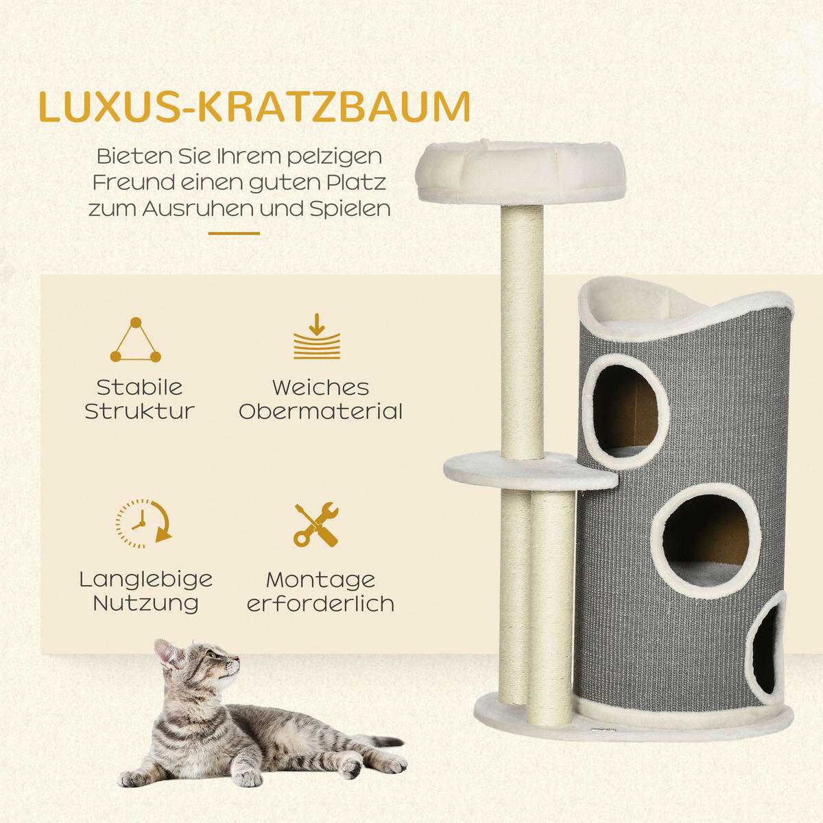 PawHut Kratzbaum weiß Edelstahl B/H/L: ca. 44,5x60x109 cm Kratzbaum - weiß/grau (109,00/44,50/60,00cm) - PawHut