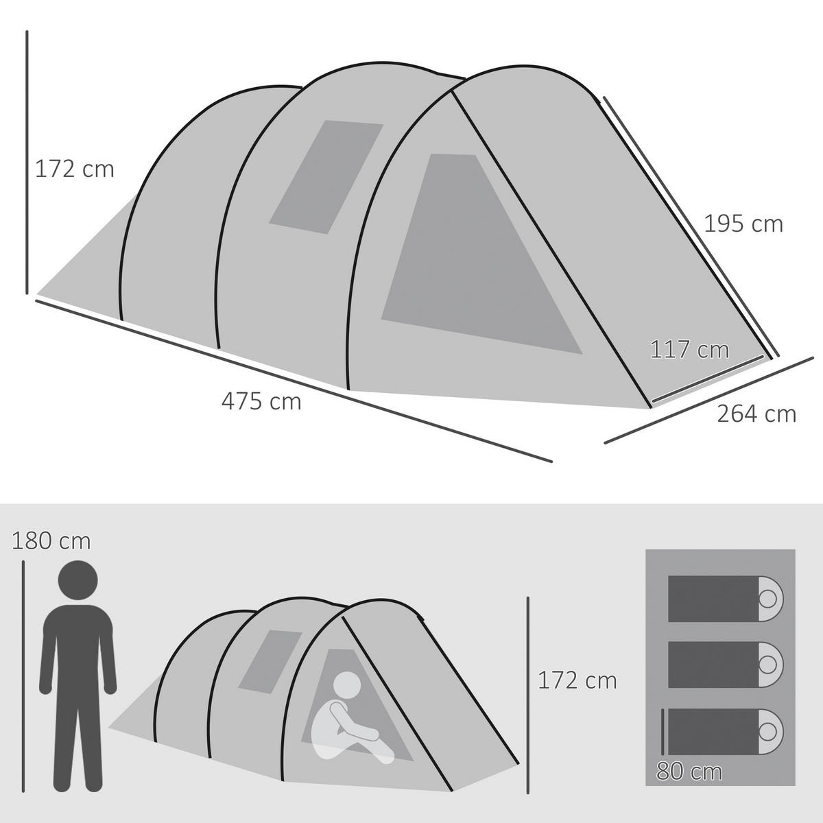 Outsunny Campingzelt B/H/L: ca. 264x172x475 cm Campingzelt - grün (475,00/264,00/172,00cm) - Outsunny