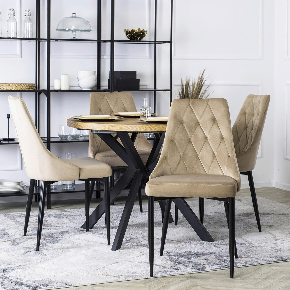Stuhl CORK beige Velourstoff B/H/T: ca. 46x91x56 cm CORK - beige (46,00/91,00/56,00cm) - WIPMEB