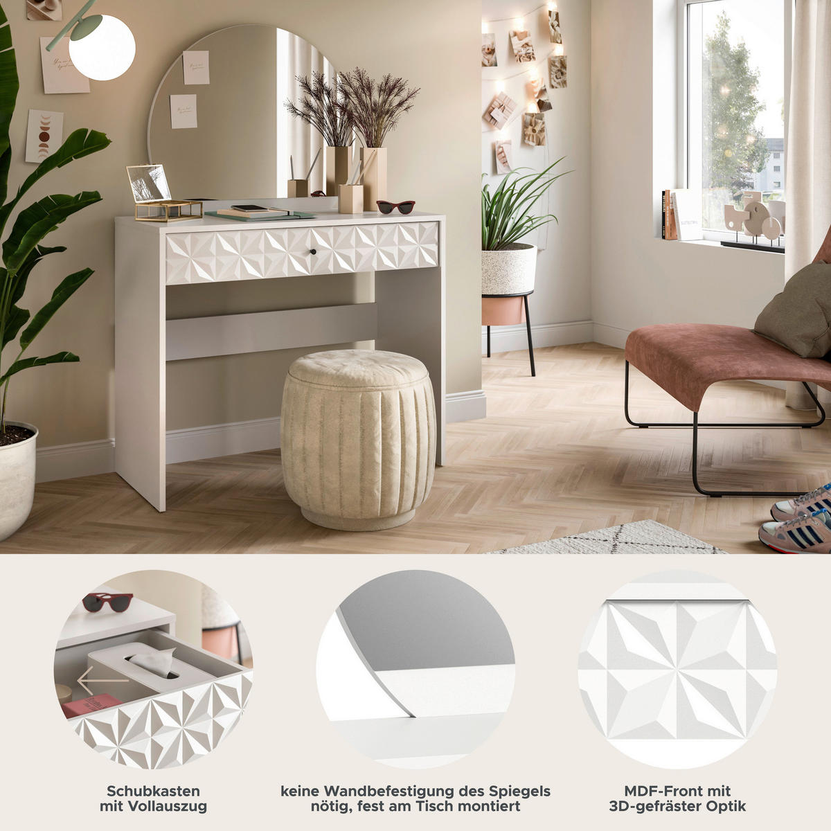 Schminktisch PRISMA weiß weiß Hochglanz B/H/T: ca. 90x133x39 cm PRISMA - weiß (90,00/133,00/39,00cm) - xonox.home