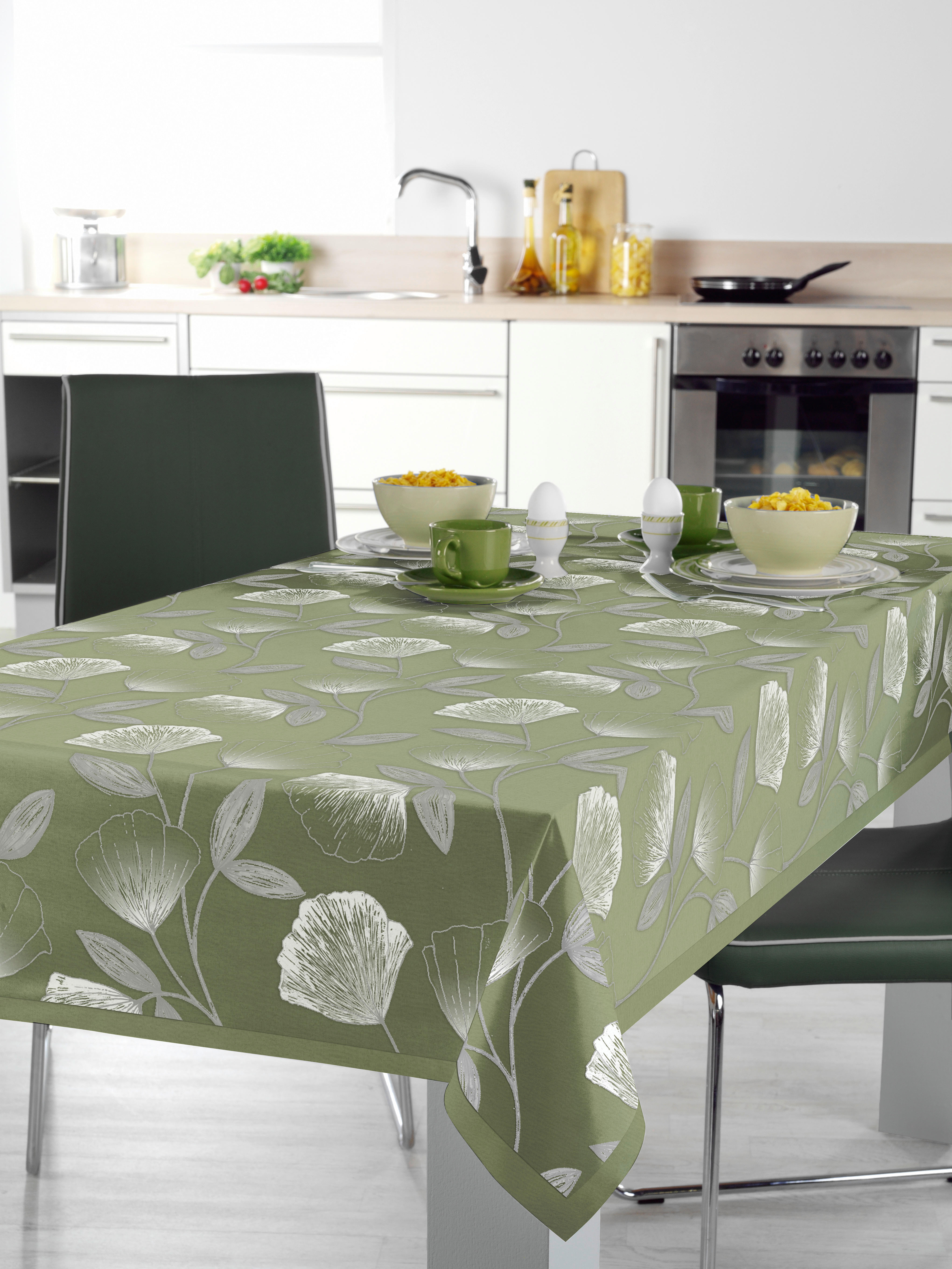 Abwaschbarer Tischbelag Ginkgo klar B: ca. 140 cm Ginkgo - klar/silber (140,00cm)