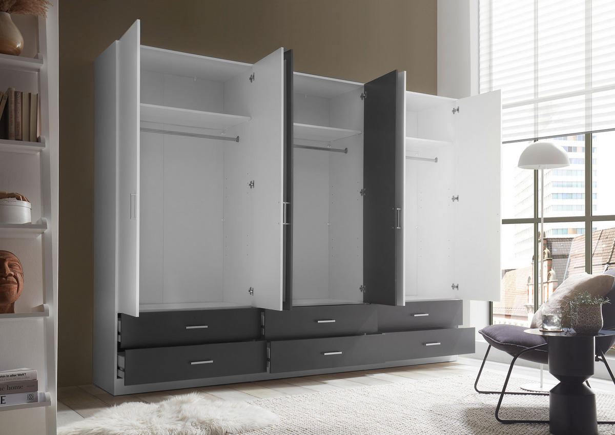 Kleiderschrank Janne weiß Graphit B/H/T: ca. 272x211x55 cm Janne - weiß/Graphit (272,00/211,00/55,00cm)