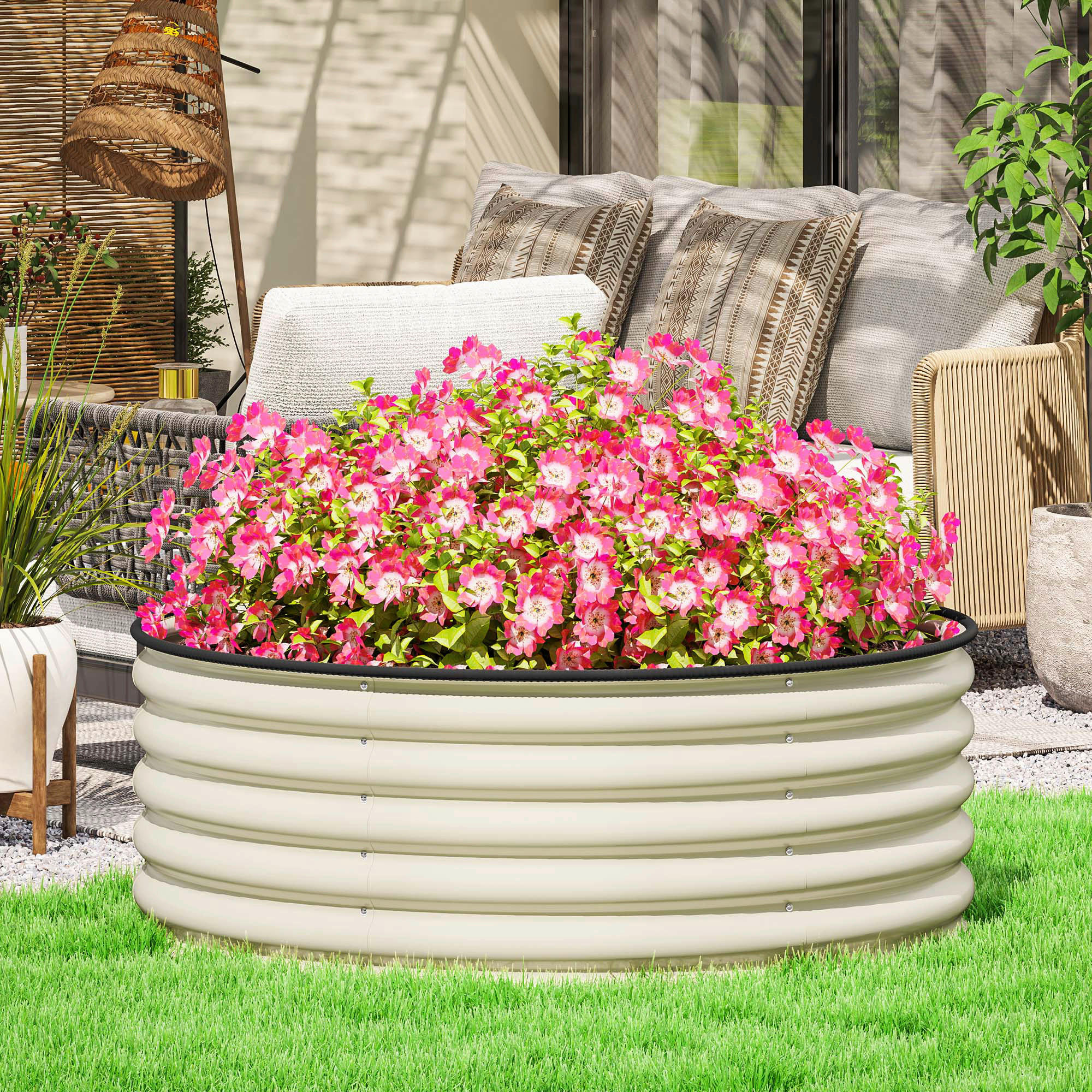 Outsunny Hochbeet cremeweiß Stahl B/H/L: ca. 120x43x120 cm Hochbeet - cremeweiß (120,00/120,00/43,00cm) - Outsunny