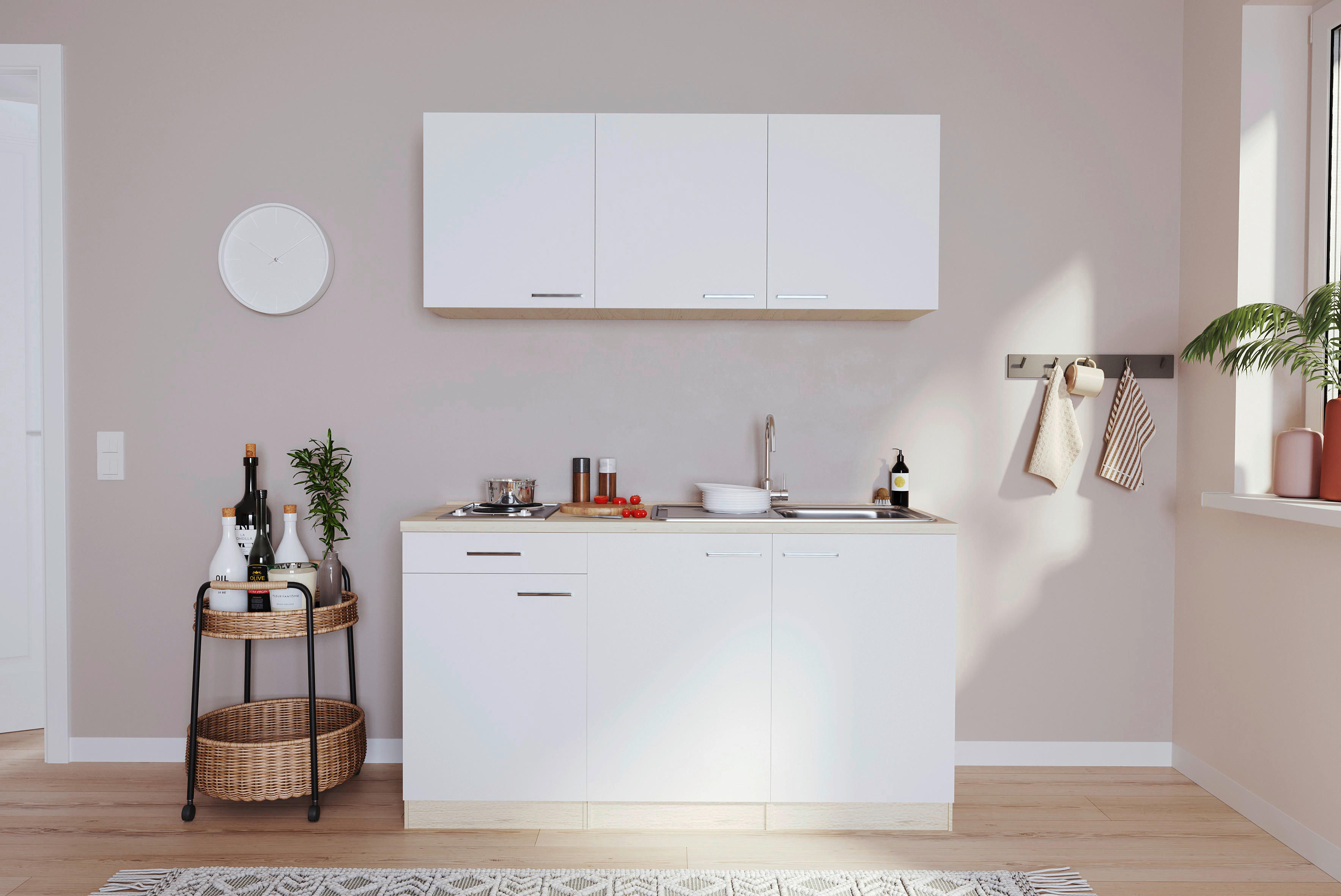 Respekta Singleküche Luis weiß B/H/T: ca. 150x200x60 cm Luis - Eiche/weiß (150,00/200,00/60,00cm) - Respekta