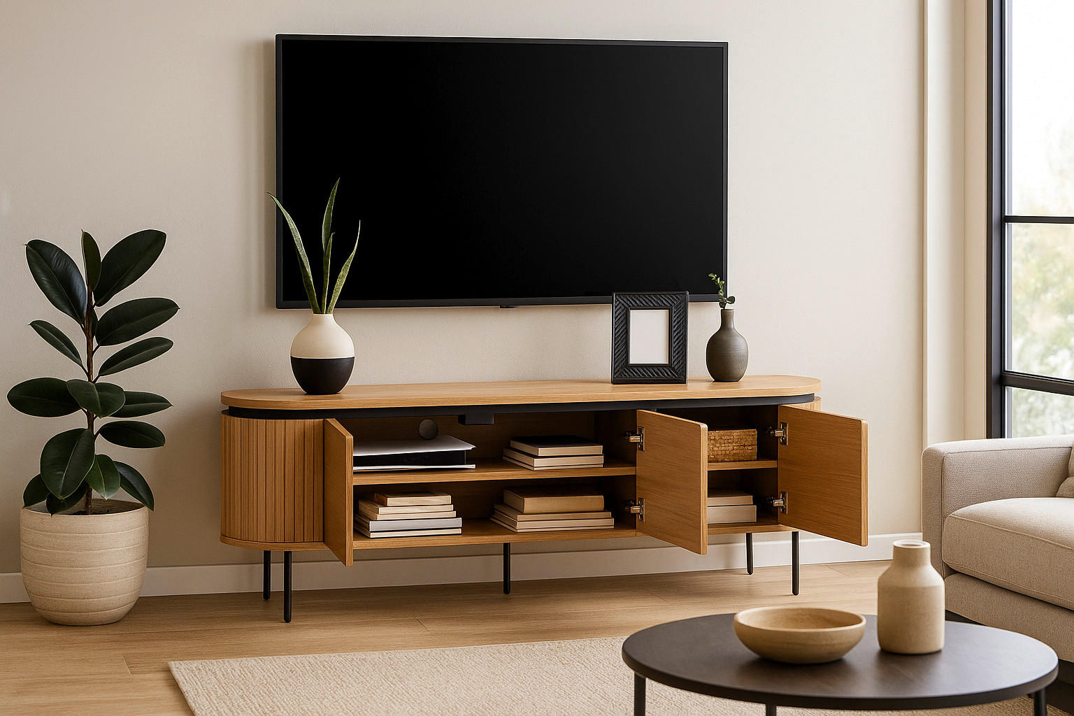 Lowboard ALBERI Eiche Sonoma Nachbildung B/H/T: ca. 160x55x40 cm ALBERI - Eiche (160,00/55,00/40,00cm) - WIPMEB