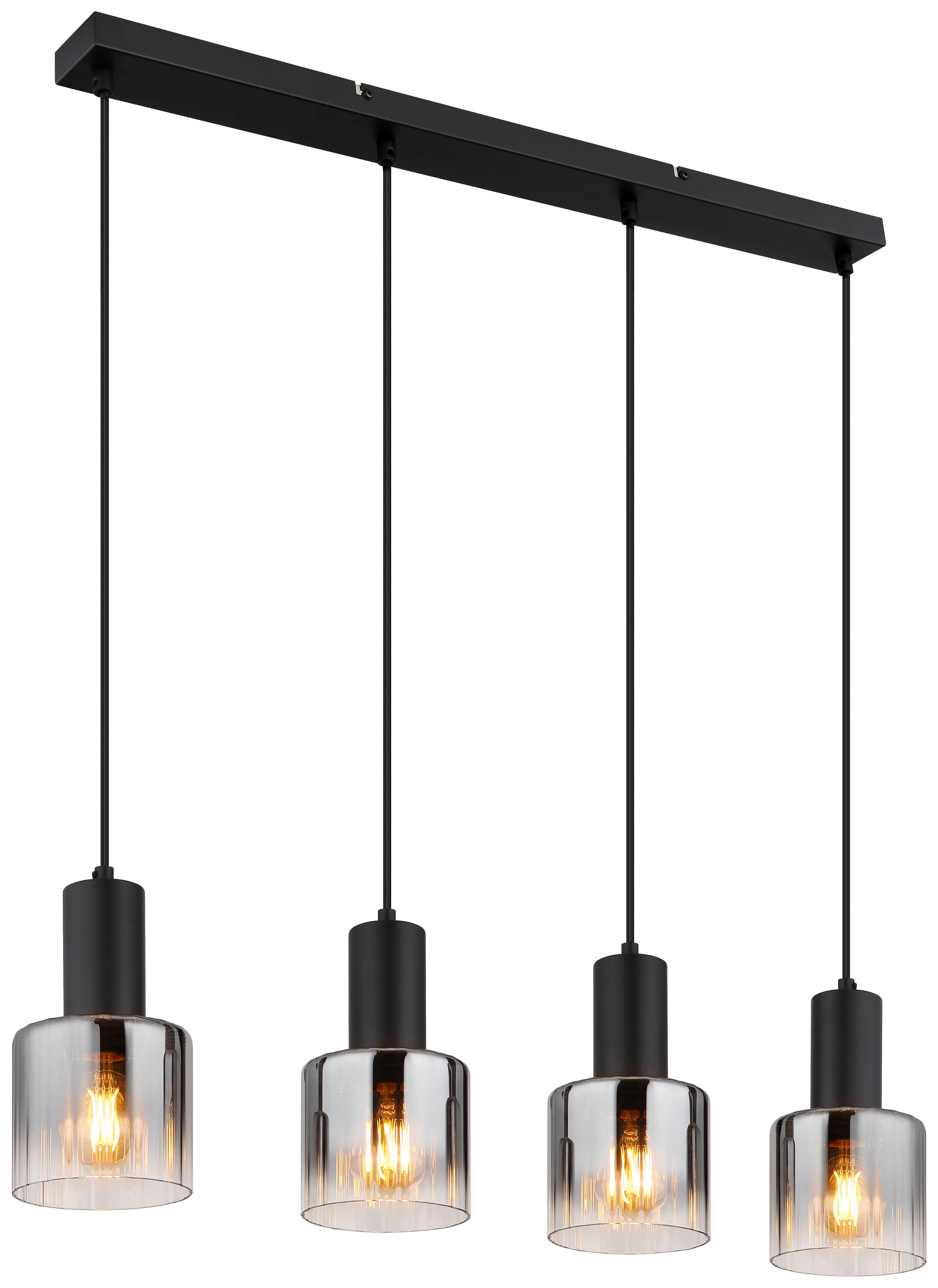 GLOBO Pendelleuchte JACK 30400408 schwarz klar Rauch Glas Metall B/H/L: ca. 74x150x12 cm E27 4 Brennstellen JACK - klar/schwarz (12,00/74,00/150,00cm) - GLOBO