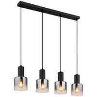 GLOBO Pendelleuchte JACK 30400408 schwarz klar Rauch Glas Metall B/H/L: ca. 74x150x12 cm E27 4 Brennstellen JACK - klar/schwarz (12,00/74,00/150,00cm) - GLOBO