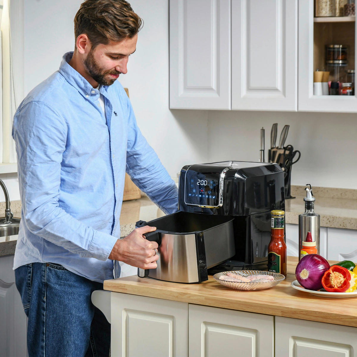 HOMCOM Küchengerät 800-120V90 schwarz Polypropylen B/H/L: ca. 29x36,5x33,8 cm ca. 6,5 l Heißluftfritteuse - schwarz (33,80/29,00/36,50cm) - HOMCOM