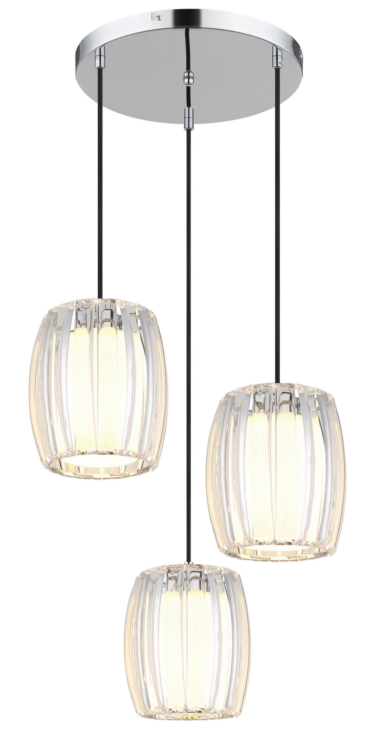 GLOBO Pendelleuchte Opal schwarz Chrom Metall Textil Glas H/D: ca. 120x40,5 cm E27 3 Brennstellen MARIBEL - schwarz/Opal (40,50/120,00cm) - GLOBO