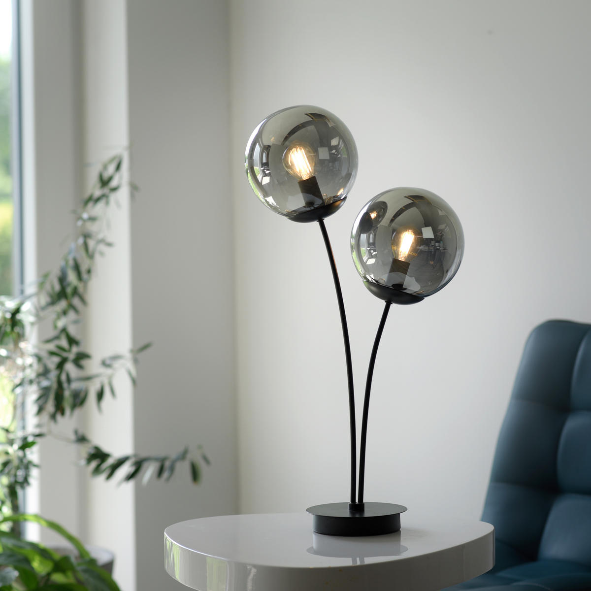 Just Light Tischleuchte BIG WIDOW 14605-18 schwarz Rauchglas Metall B/H: ca. 33,5x60 cm E14 2 Brennstellen BIG WIDOW - schwarz (33,50/60,00cm) - Just Light