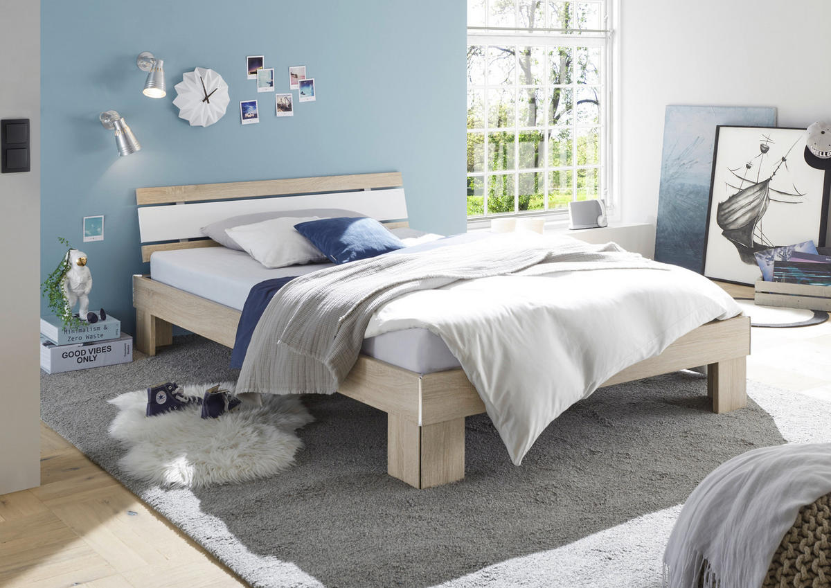Futonbett Lyon Eiche Sonoma Nachbildung weiß Liegefläche B/L: ca. 140x200 cm Lyon - Eiche/weiß (146,00/69,00/211,00cm)