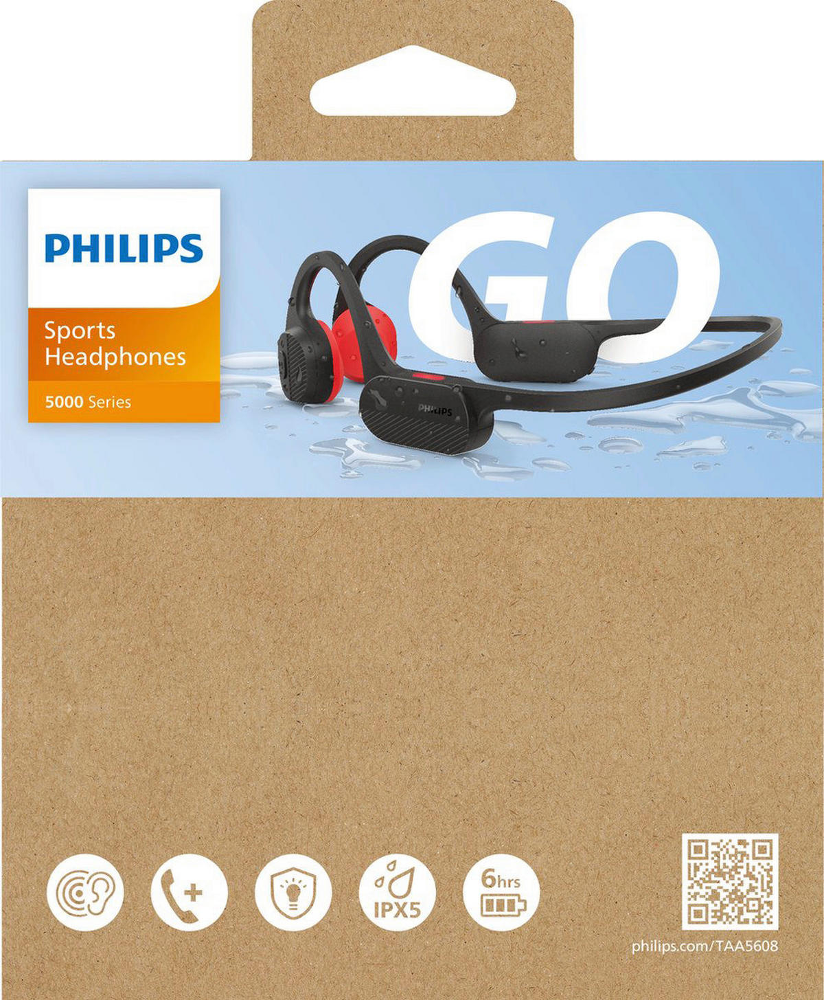 Philips Kopfhörer mit Mikrofon rot schwarz B/H/L: ca. 17,6x6,5x18,1 cm Open-Ear-Sportkopfhörer_kabellos - rot/schwarz (18,10/17,60/6,50cm) - Philips