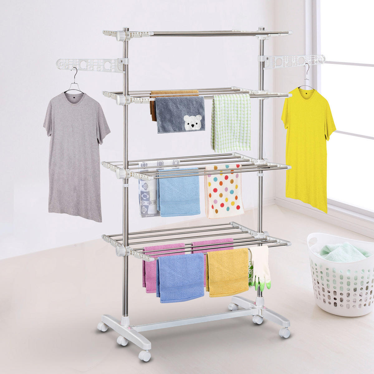 HOMCOM Wäscheständer silber Wäscheständer_mobil - silber (142,00/55,00/172,00cm) - HOMCOM
