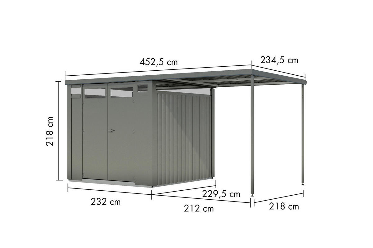 Karibu Gartenhaus Nessa 2 grau B/H/L: ca. 230x215x448 cm Nessa 2 - grau (448,00/230,00/215,00cm) - Karibu