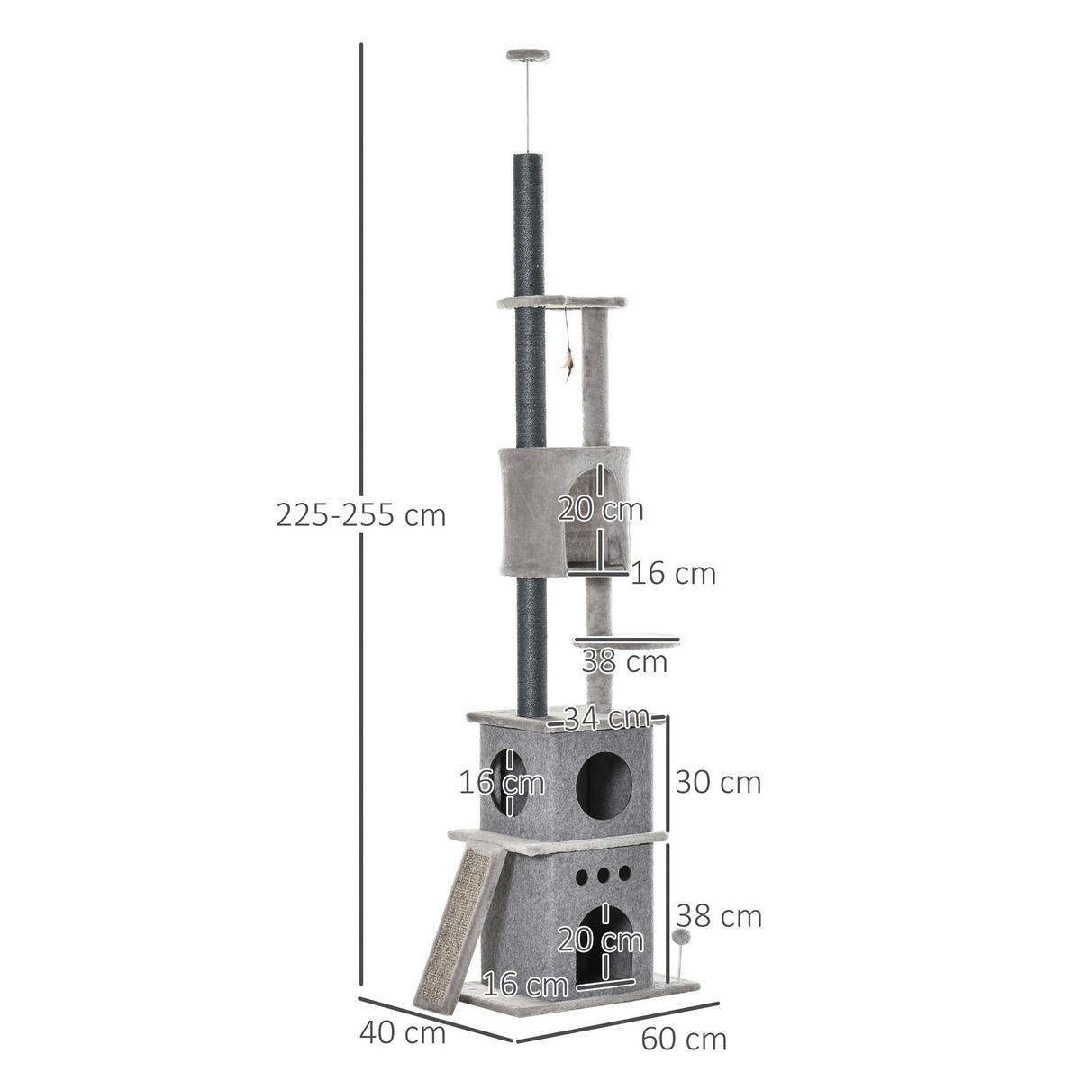 PawHut Kratzbaum Kratzbaum - (60,00/40,00/255,00cm) - PawHut