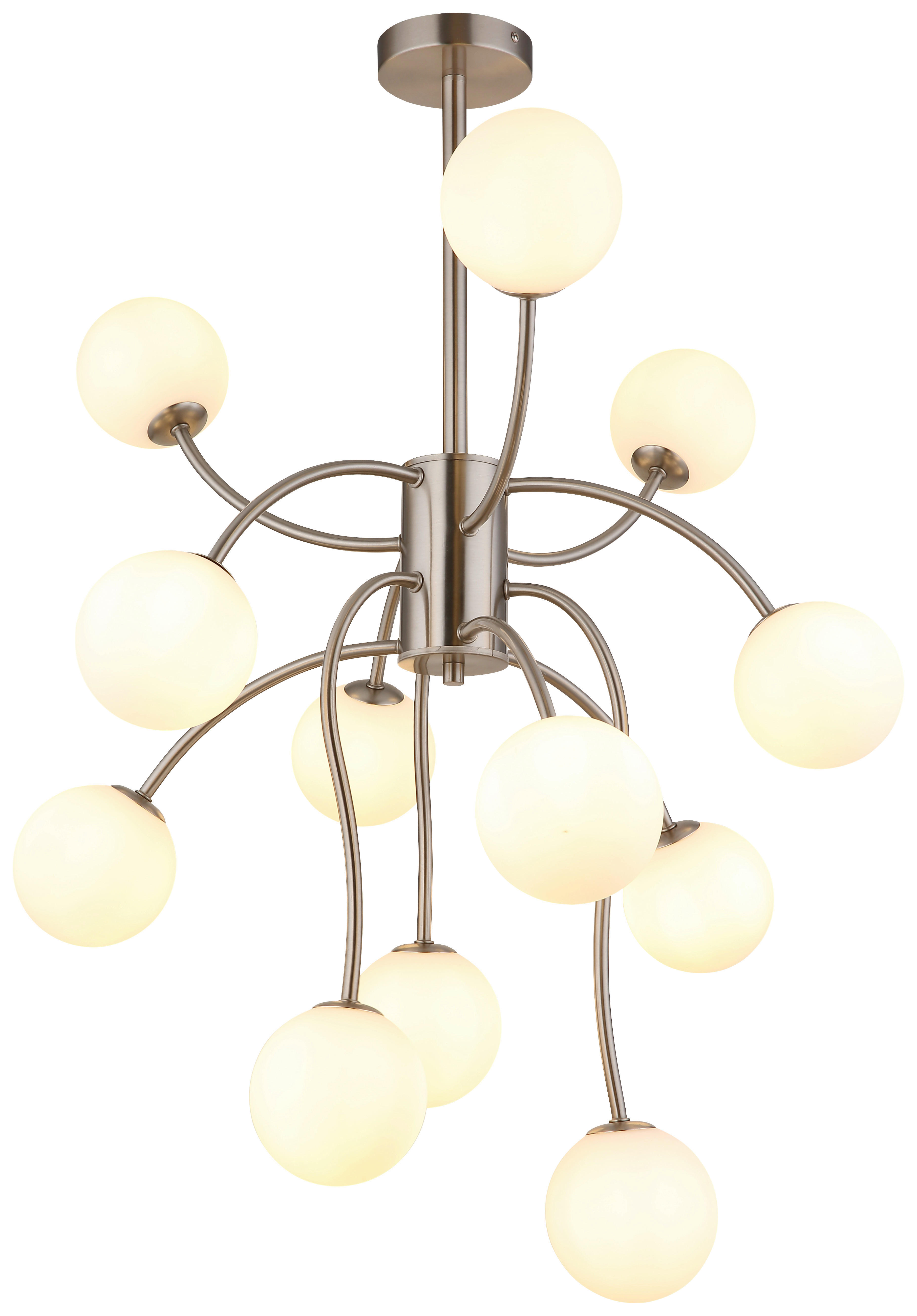 GLOBO Deckenleuchte Opal nickel matt Metall Glas H/D: ca. 93x62 cm G9 12 Brennstellen RIHA - nickel matt/Opal (62,00/93,00cm) - GLOBO