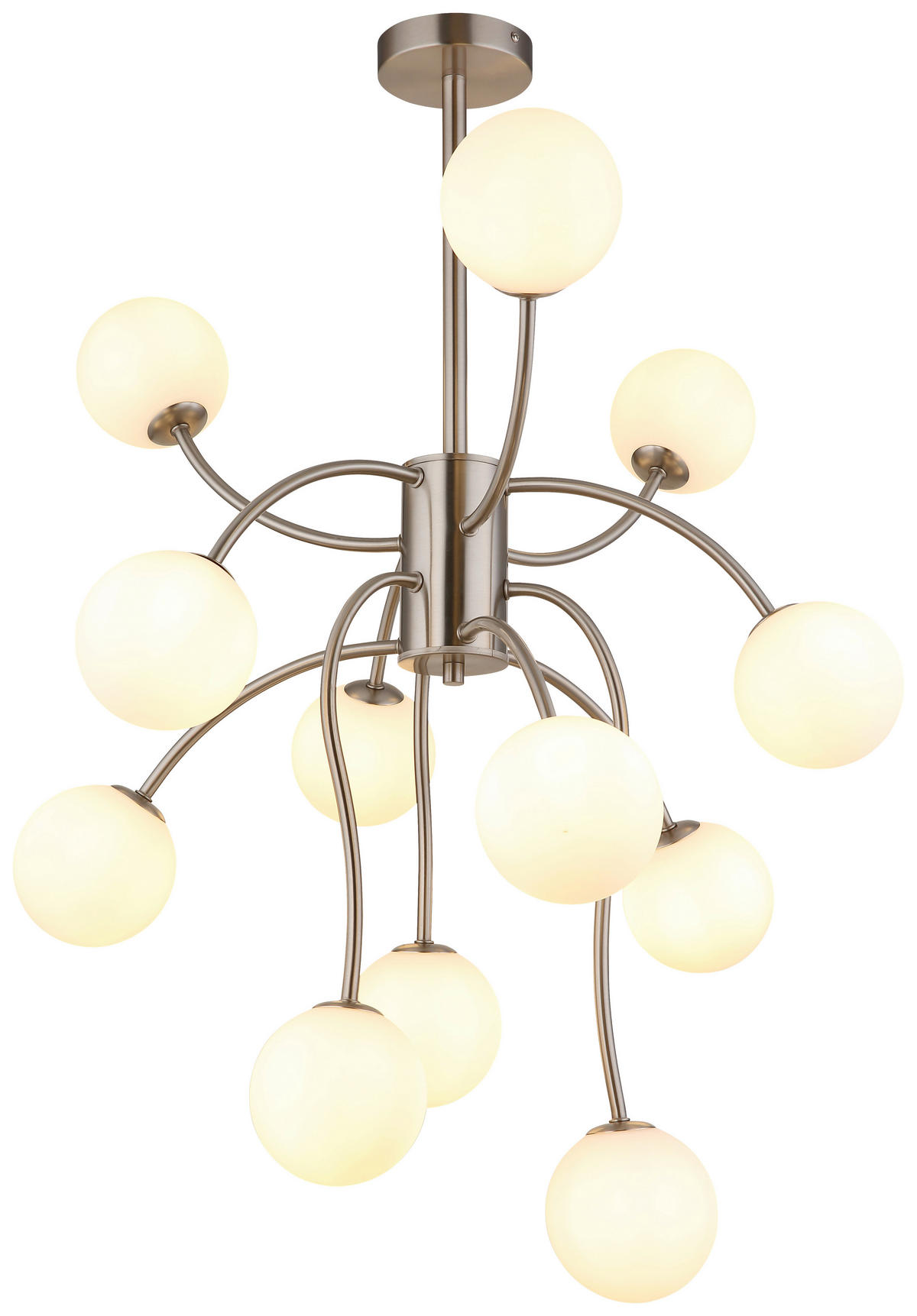 GLOBO Deckenleuchte Opal nickel matt Metall Glas H/D: ca. 93x62 cm G9 12 Brennstellen RIHA - nickel matt/Opal (62,00/93,00cm) - GLOBO