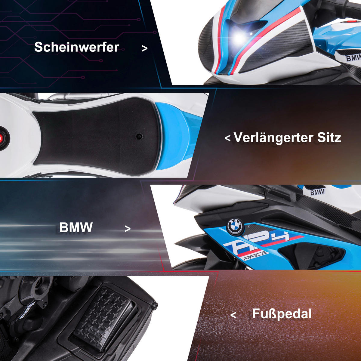 HOMCOM Kinder-Elektromotorrad blau B/H/L: ca. 42x54x82,5 cm Kinder-Elektromotorrad - blau (82,50/42,00/54,00cm) - HOMCOM