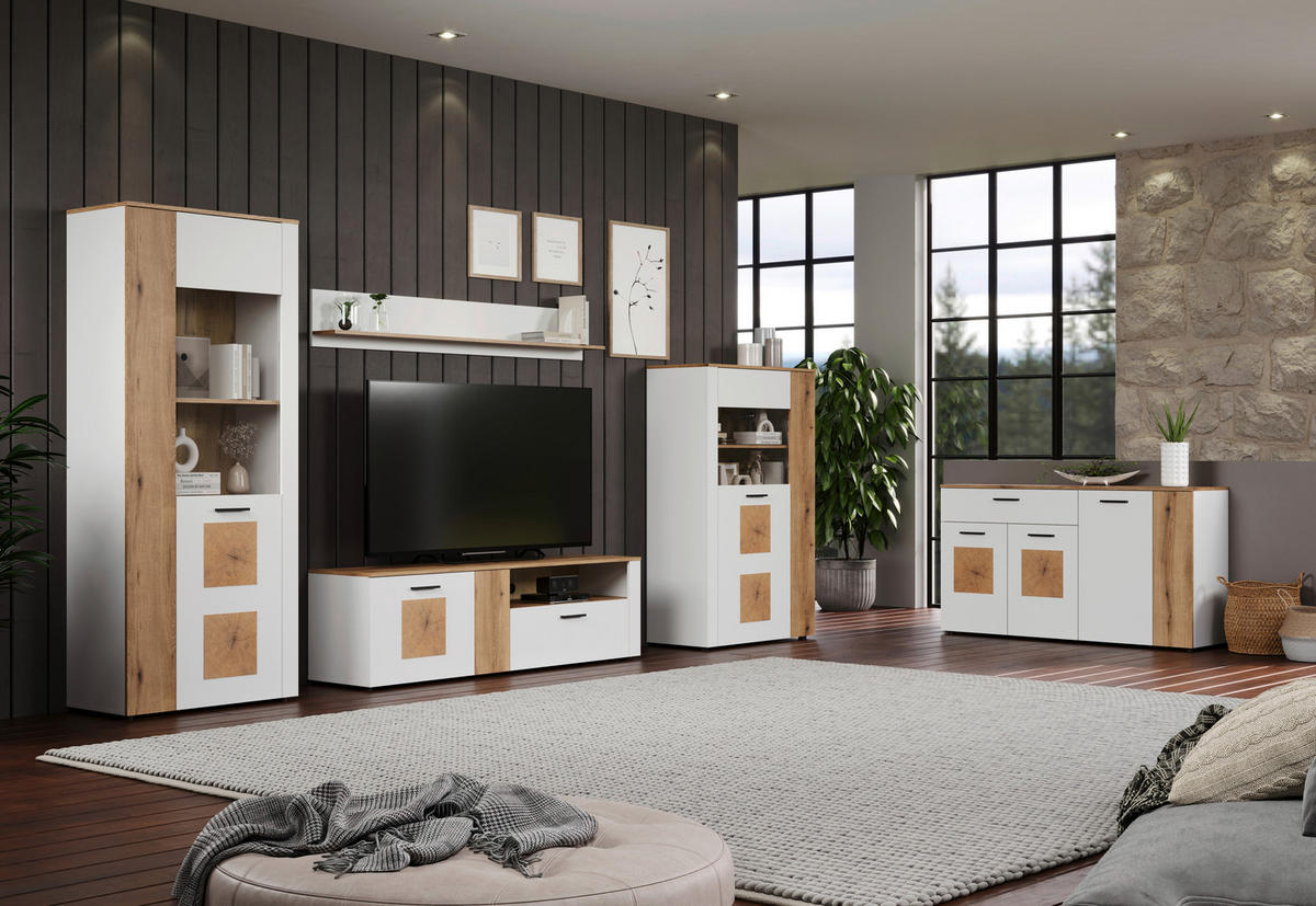 Vitrine Vitoria weiß Eiche Evoke Coast Nachbildung B/H/T: ca. 80x195x42 cm Vitoria - Eiche/weiß (80,00/195,00/42,00cm)