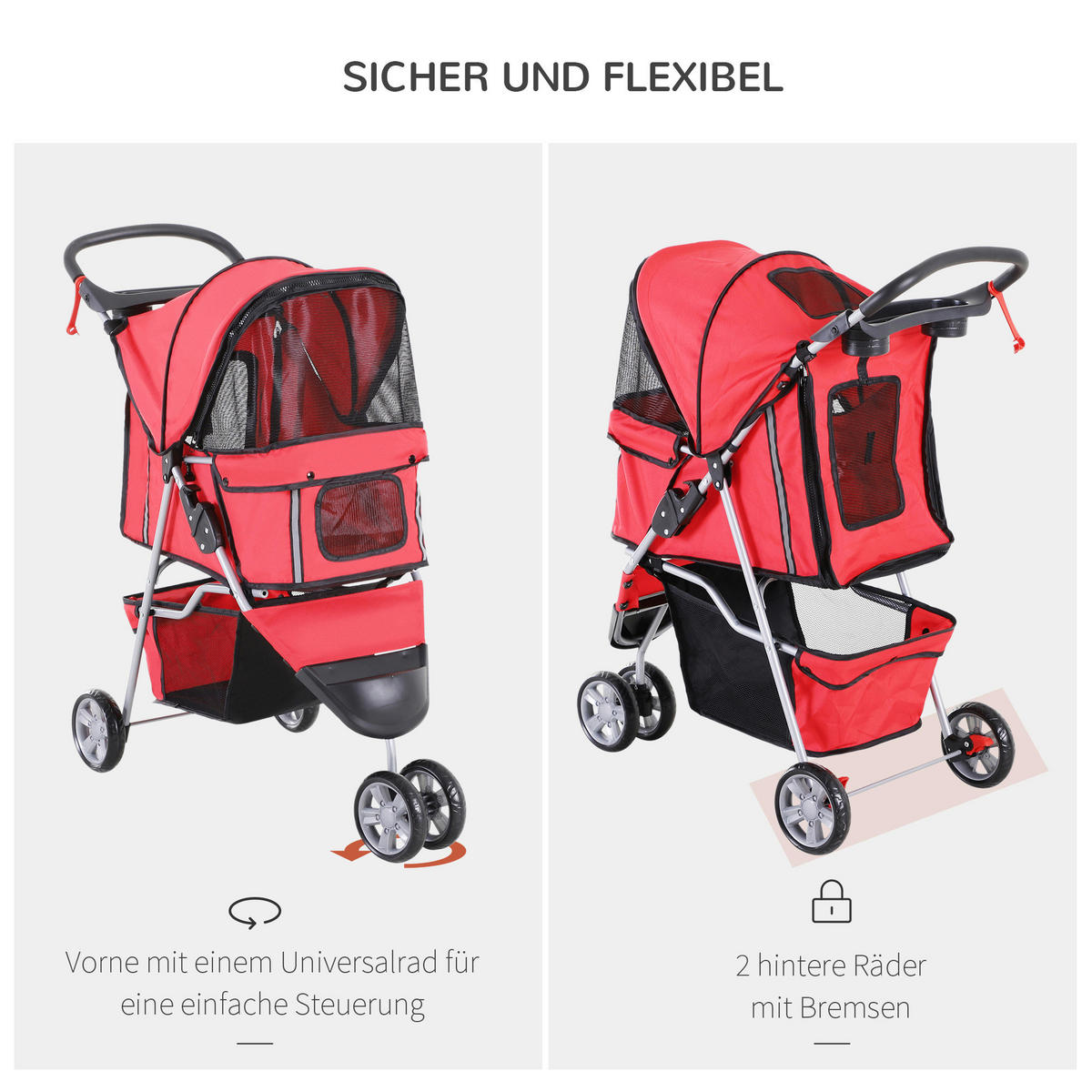 PawHut Hunde-Zubehör rot Polyester B/H/L: ca. 45x75x97 cm Hundewagen - rot (97,00/45,00/75,00cm) - PawHut