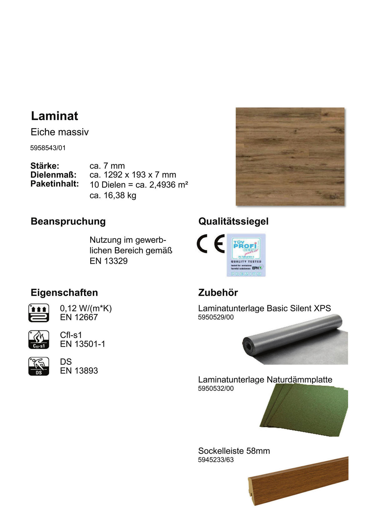EGGER Laminatboden Eiche massiv ca. 2,4936 m² im Paket  B/L: ca. 19,3x129,2 cm pro Paket Eiche massiv ca. 2,4936 m² im Paket - (19,30/129,20cm) - EGGER