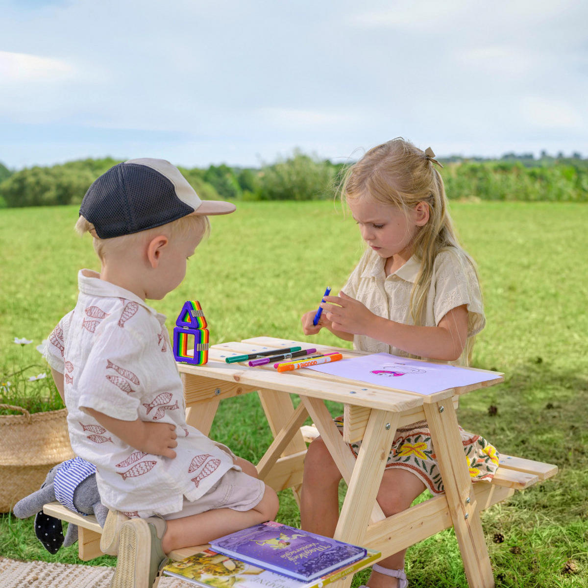 Timbela Kindersitzgarnitur M012 natur Holz B/H/L: ca. 60x50x81 cm M012 - natur (81,00/60,00/50,00cm) - Timbela