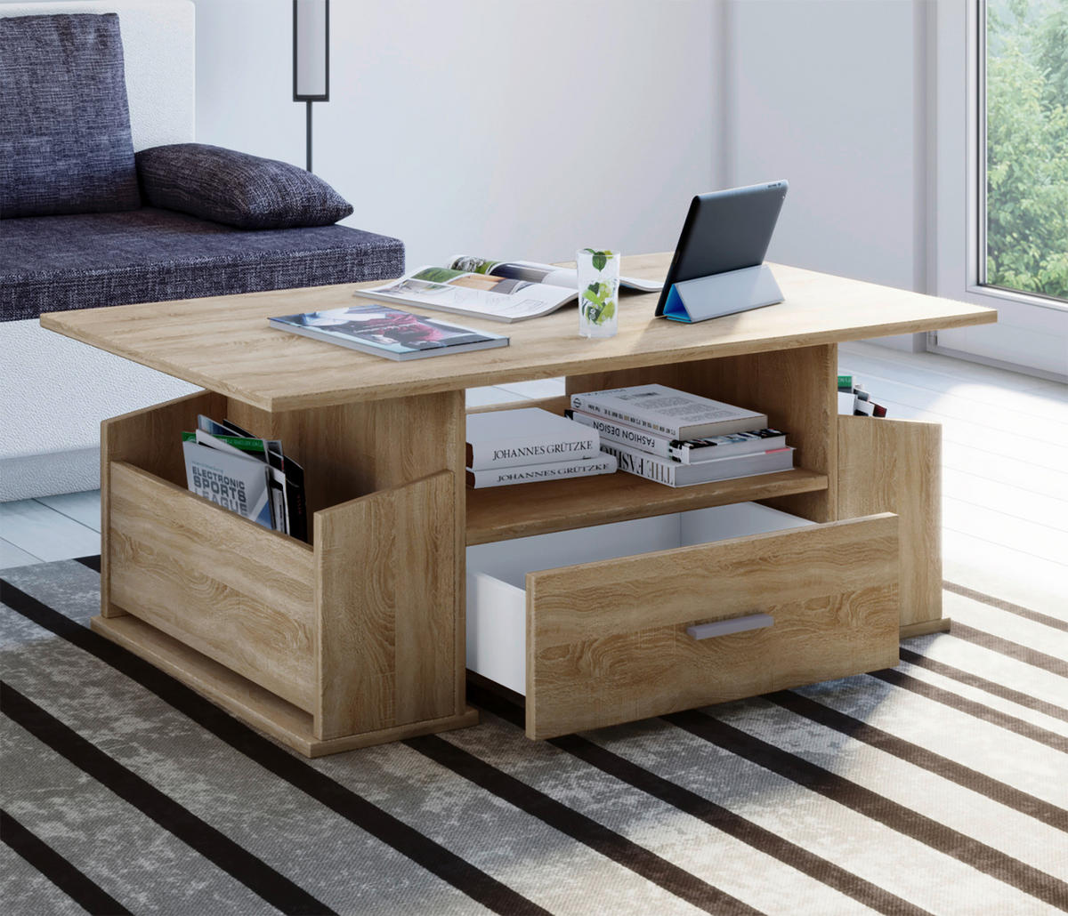 Couchtisch Junata Eiche Sonoma Nachbildung B/H/T: ca. 110x44x52 cm Junata - Eiche (110,00/44,00/52,00cm) - VCM Möbel