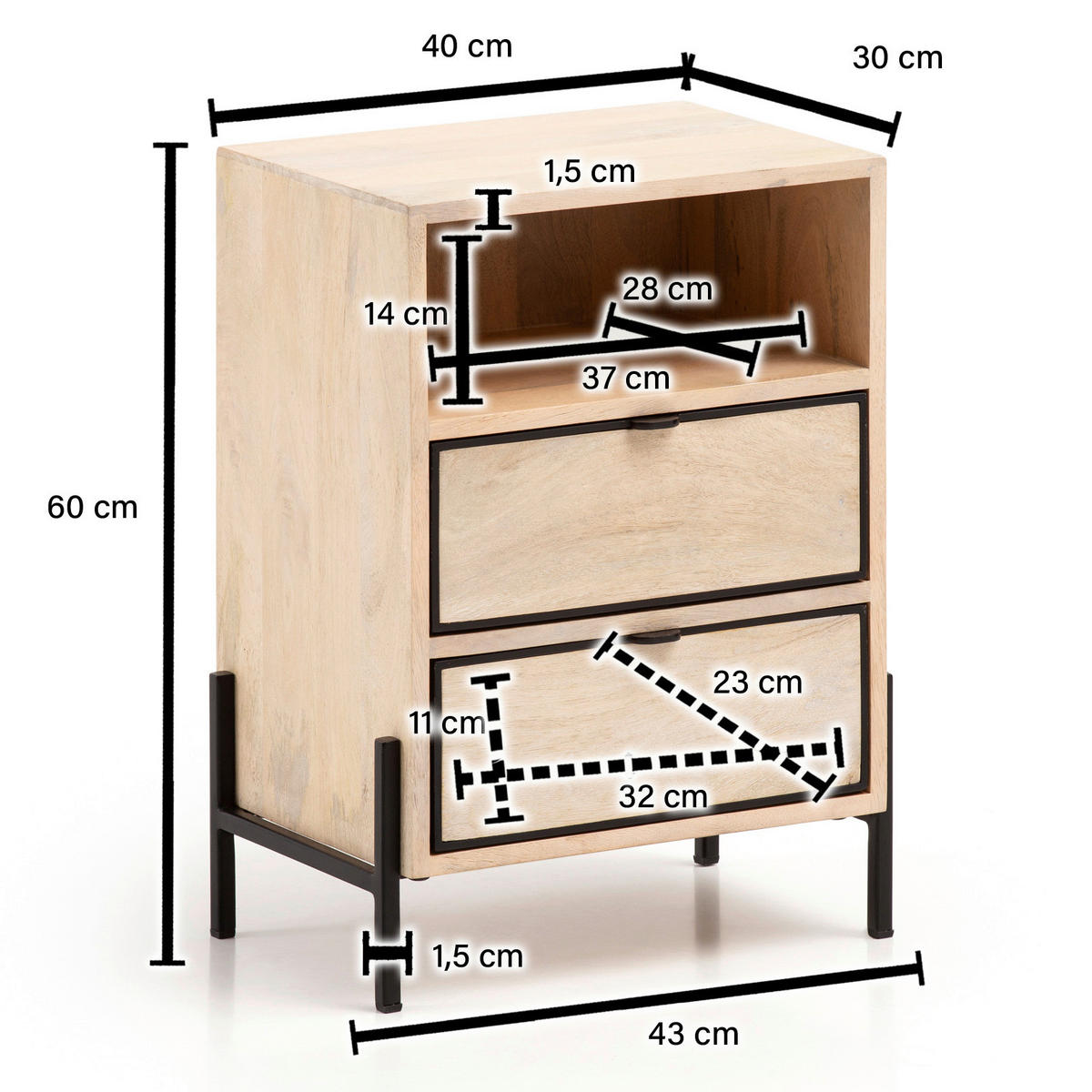 Nachtkonsole braun B/H/T: ca. 43x60x50 cm Nachttisch - braun (43,00/60,00/50,00cm) - Wohnling