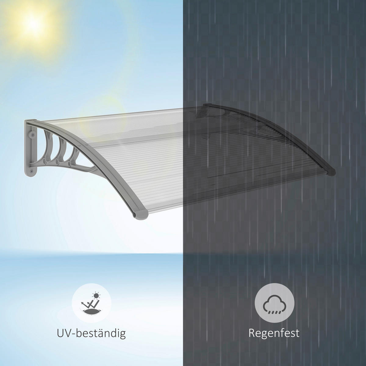 Outsunny Vordach für Haustür silber B/H/L: ca. 75x23x100 cm Vordach für Haustür - silber (100,00/75,00/23,00cm) - Outsunny