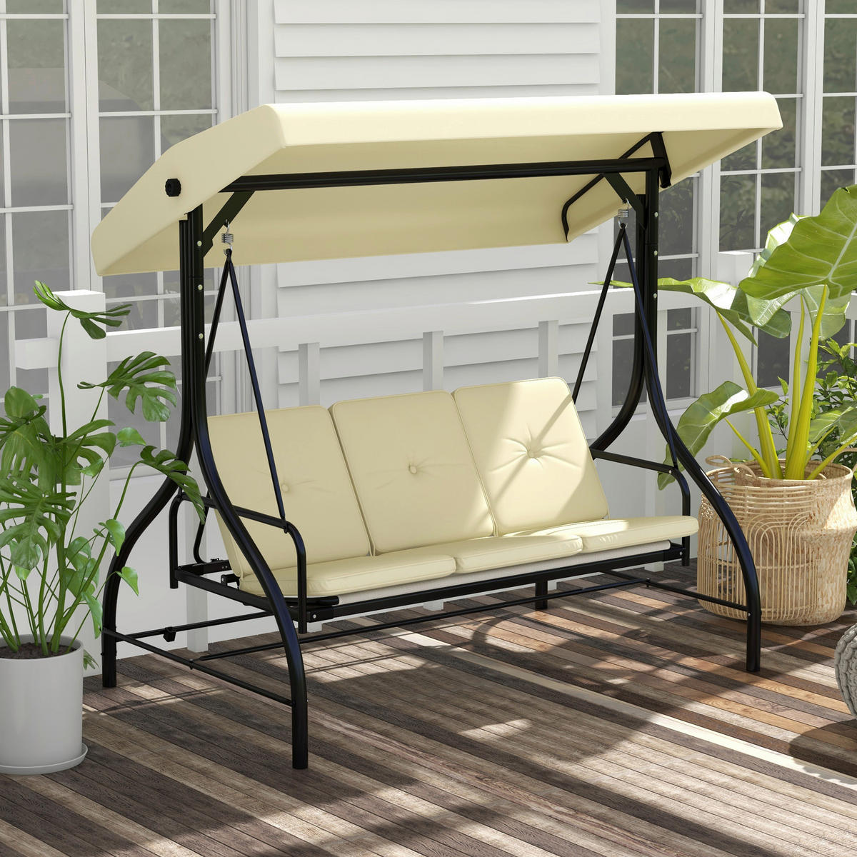 Outsunny Hollywoodschaukel beige Stahl B/H/L: ca. 117x175x195 cm Hollywoodschaukel - beige (195,00/117,00/175,00cm) - Outsunny