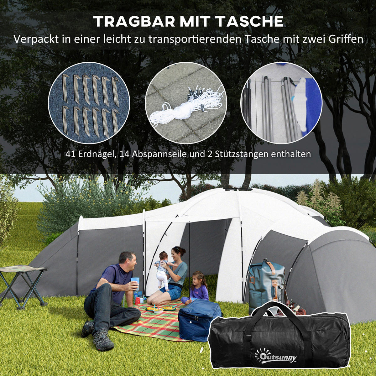 Outsunny Campingzelt B/H/L: ca. 615x225x615 cm Campingzelt - grau (615,00/615,00/225,00cm) - Outsunny