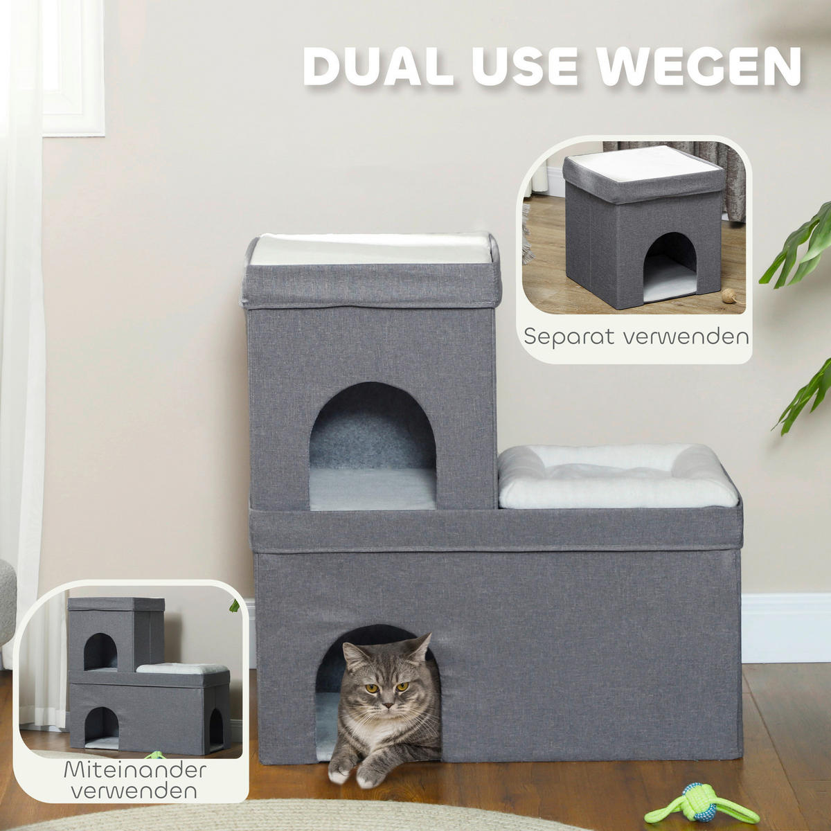 PawHut Katzenhöhle grau Polyester B/H/L: ca. 37,5x78,5x74 cm Katzenhöhle - grau (74,00/37,50/78,50cm) - PawHut