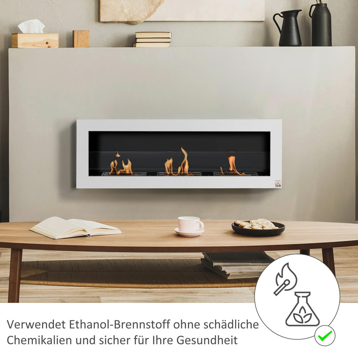 HOMCOM Ethanol-Kamin weiß Glas B/H/L: ca. 15x120x40 cm Ethanol-Kamin - weiß (40,00/15,00/120,00cm) - HOMCOM