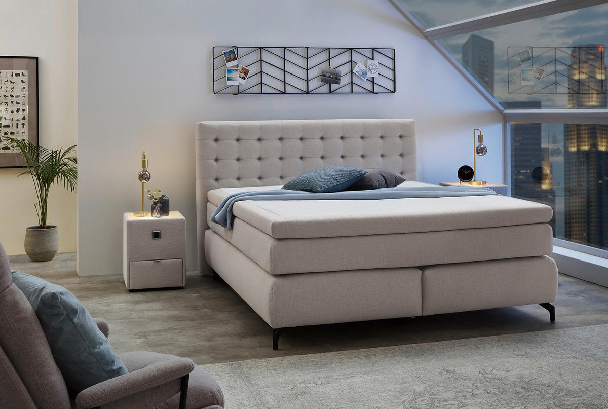 Boxspringbett  hellgrau Flachgewebe Liegefläche B/L: ca. 180x200 cm Jessica_Mix_Boxspringbett - hellgrau/schwarz (194,00/122,00/216,00cm)