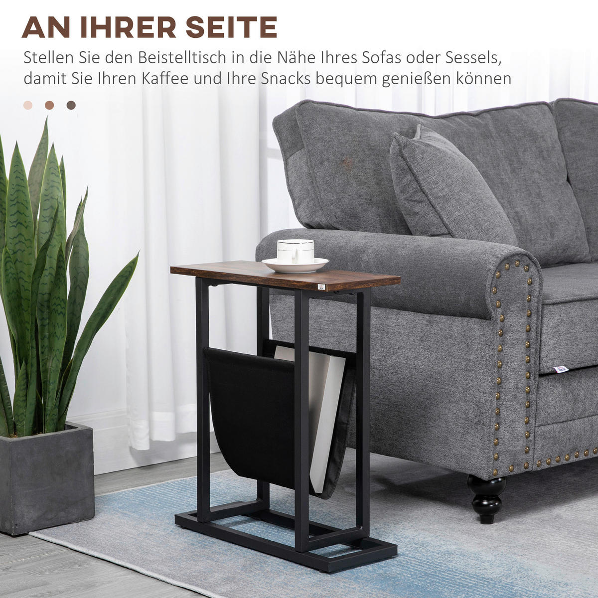 HOMCOM Beistelltisch schwarz Spanplatte B/H/L: ca. 19x49x55 cm Beistelltisch - dunkelbraun/schwarz (55,00/19,00/49,00cm) - HOMCOM