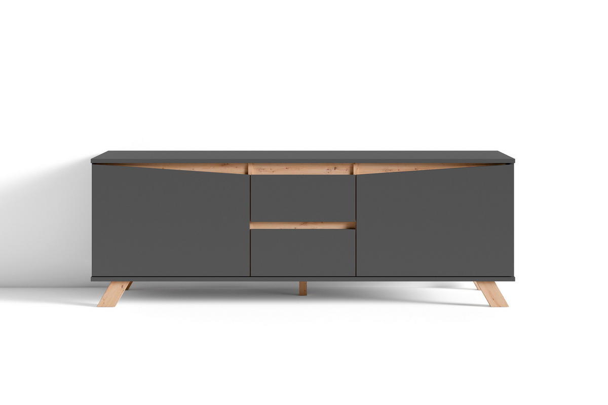 TV-Board VALENTIN anthrazit Eiche Artisan Nachbildung B/H/T: ca. 160x55x38 cm VALENTIN - Eiche/anthrazit (160,00/55,00/38,00cm) - byLIVING