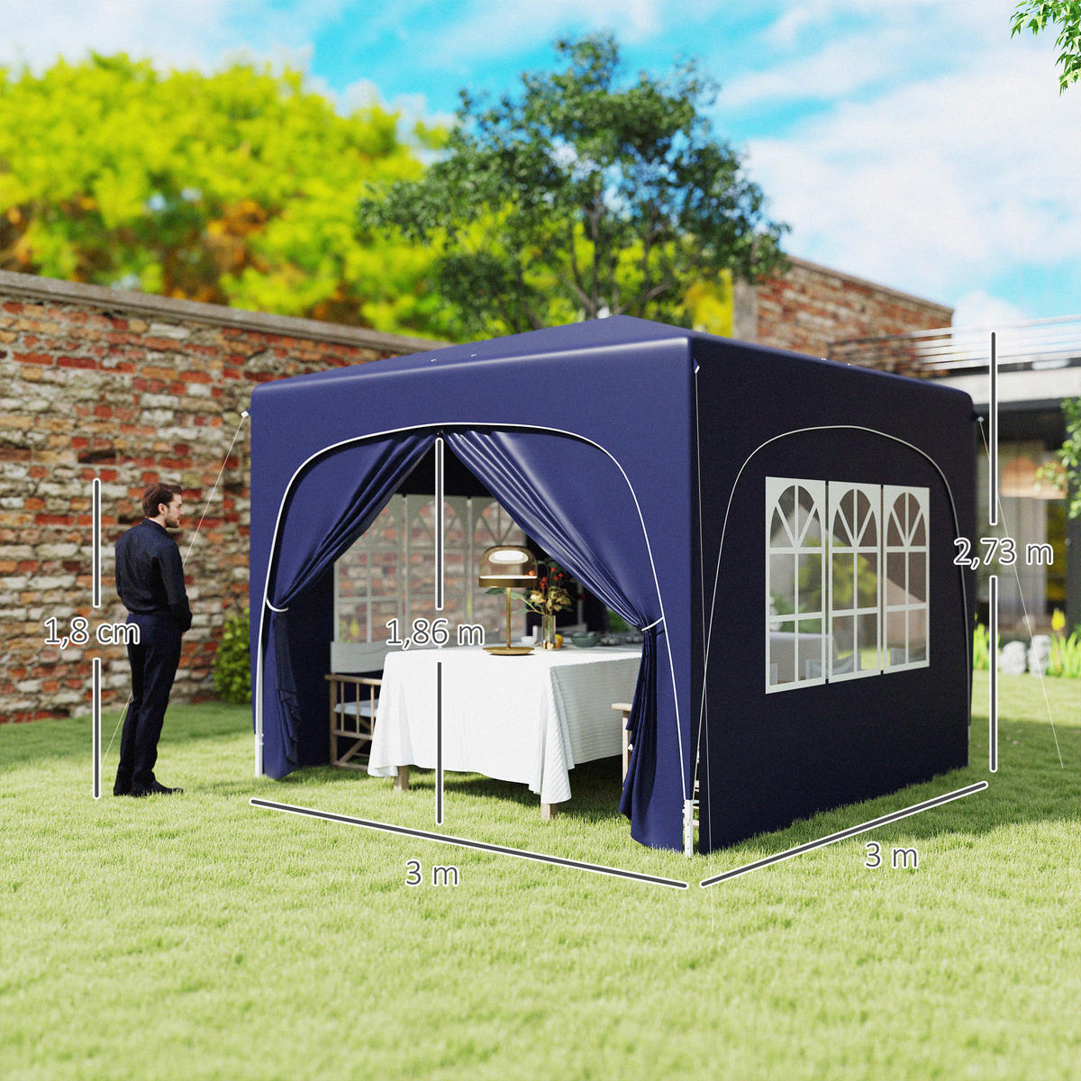 Outsunny Pavillon blau Polyester B/H/L: ca. 300x273x300 cm Pavillon - blau (300,00/300,00/273,00cm) - Outsunny