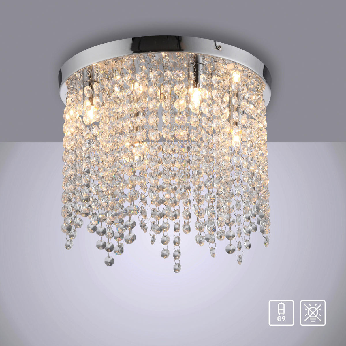 Just Light LED-Kronleuchter Chrom B/H/L: ca. 30x22x30 cm 4 Brennstellen LED-Deckenleuchte_Kulunka - Chrom (30,00/30,00/22,00cm) - Just Light