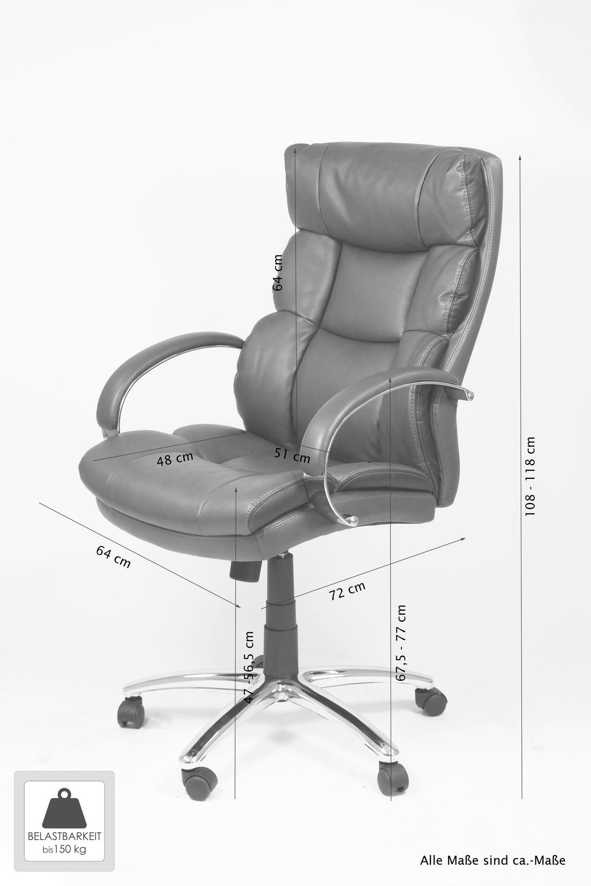 XXL-Chefsessel PAUL-XXL grau Chrom Kunstleder Metall PAUL-XXL - Chrom/grau - byLIVING