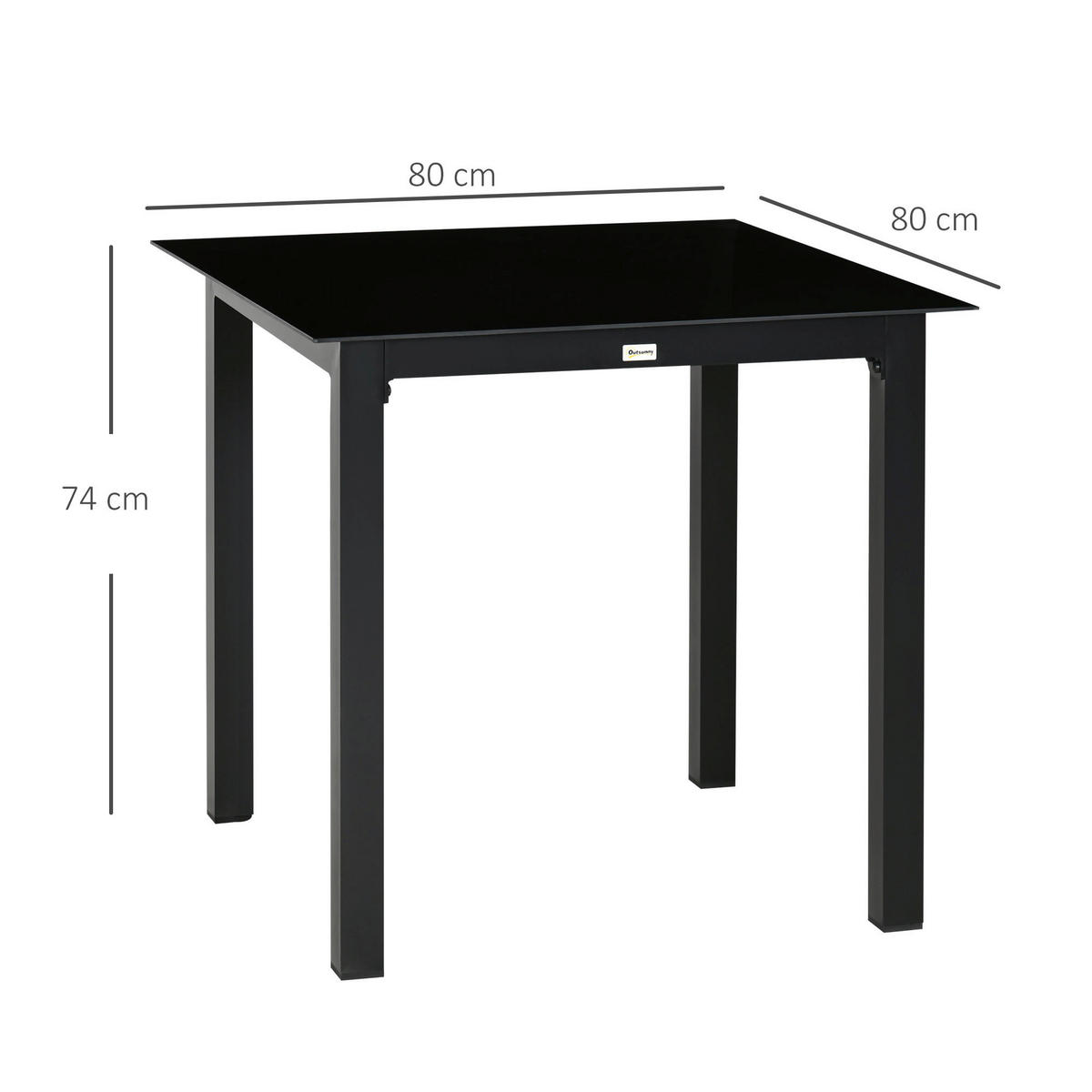 Outsunny Gartentisch schwarz Aluminium B/H/L: ca. 80x80x74 cm Gartentisch - schwarz (74,00/80,00/80,00cm) - Outsunny