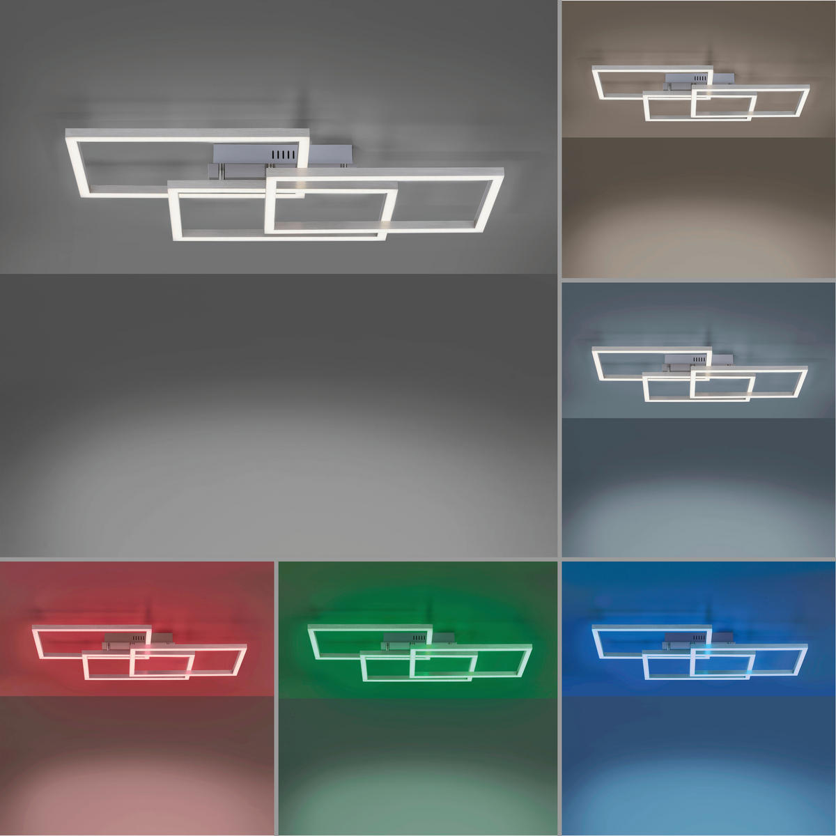 Just Light Smarte LED-Deckenleuchte MAXI 16431-55 stahlfarbig weiß Metall Kunststoff B/H/T: ca. 50x10,5x82 cm 3 Brennstellen LOLAsmart-MAXI - weiß/stahlfarbig (50,00/10,50/82,00cm) - Just Light
