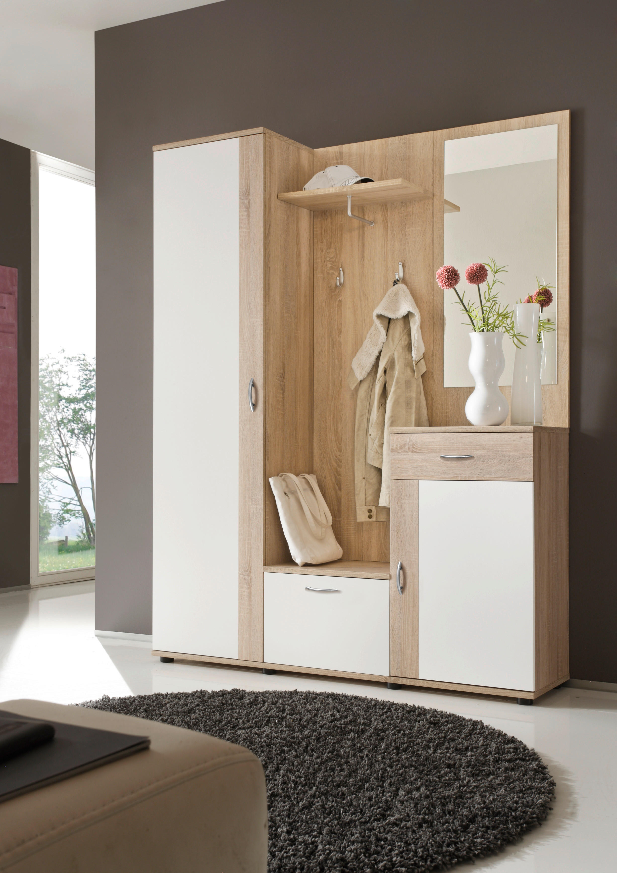 Garderobe Patent Eiche Sonoma Nachbildung weiß B/H/T: ca. 145x184x30 cm Patent - Eiche/weiß (145,00/184,00/30,00cm)